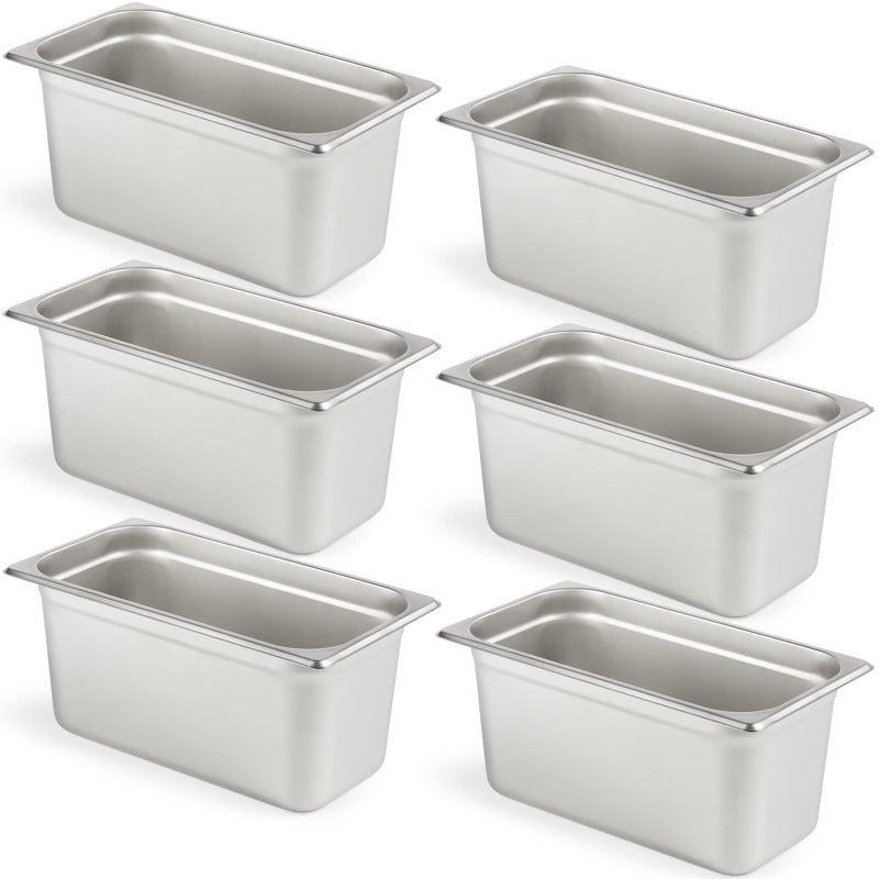 CURTA CURTA 6 Pack AntiJam Hotel Pans 13 Size 6 Inch Deep NSF Commercial 188 Stainless Steel Chafing Steam Table Pan Catering Storage Metal Food Pan 