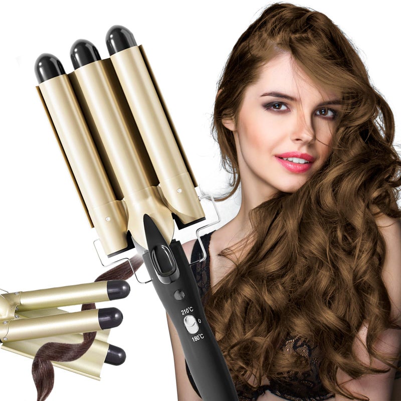 3-in-1 25mm Gold Ceramic Curling Iron, 3 Heads Wavy Curling Iron, Adjustable Temperature, Fast Heating, Beach Waves for Short & Long Hair