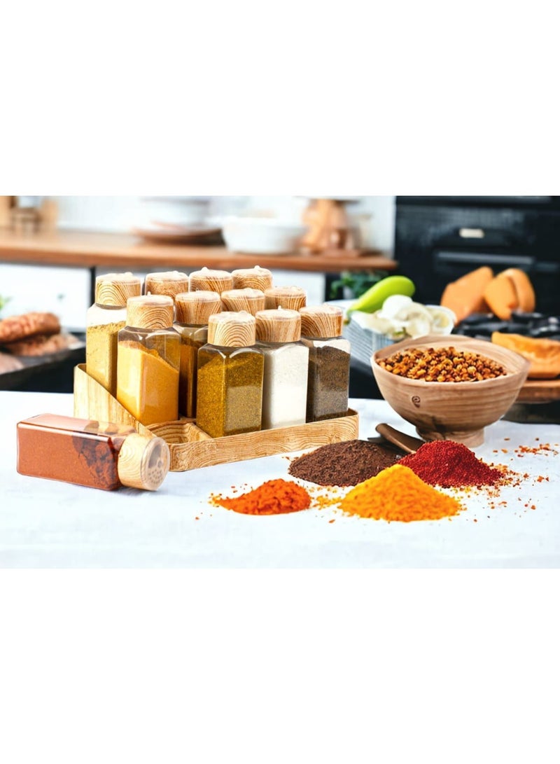 طقم بهارات وتوابل  الطقم مكون من 12 قطعه + استاند + ستيكر توابل  12 * 1 مع الحامل  مع شريحة ستيكرات   ضد الكسر  غطاء بلاستك خشابي