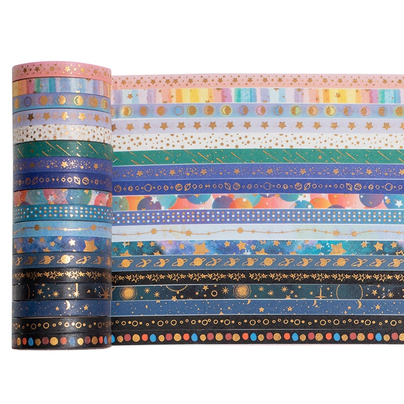 YUBX Skinny Galaxy Washi Tape Set 30 Rolls Gold Foil Decorative Starry Space Masking Tapes for Arts, DIY Crafts, Journals, Planners, Scrapbook, Wrapping - Image 4