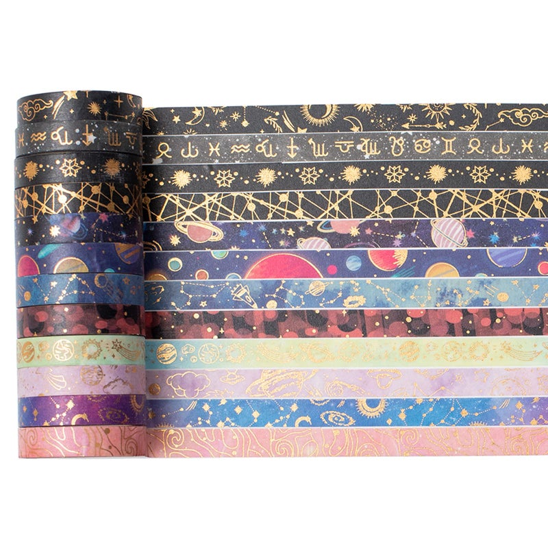 YUBX Skinny Galaxy Washi Tape Set 30 Rolls Gold Foil Decorative Starry Space Masking Tapes for Arts, DIY Crafts, Journals, Planners, Scrapbook, Wrapping - Image 5