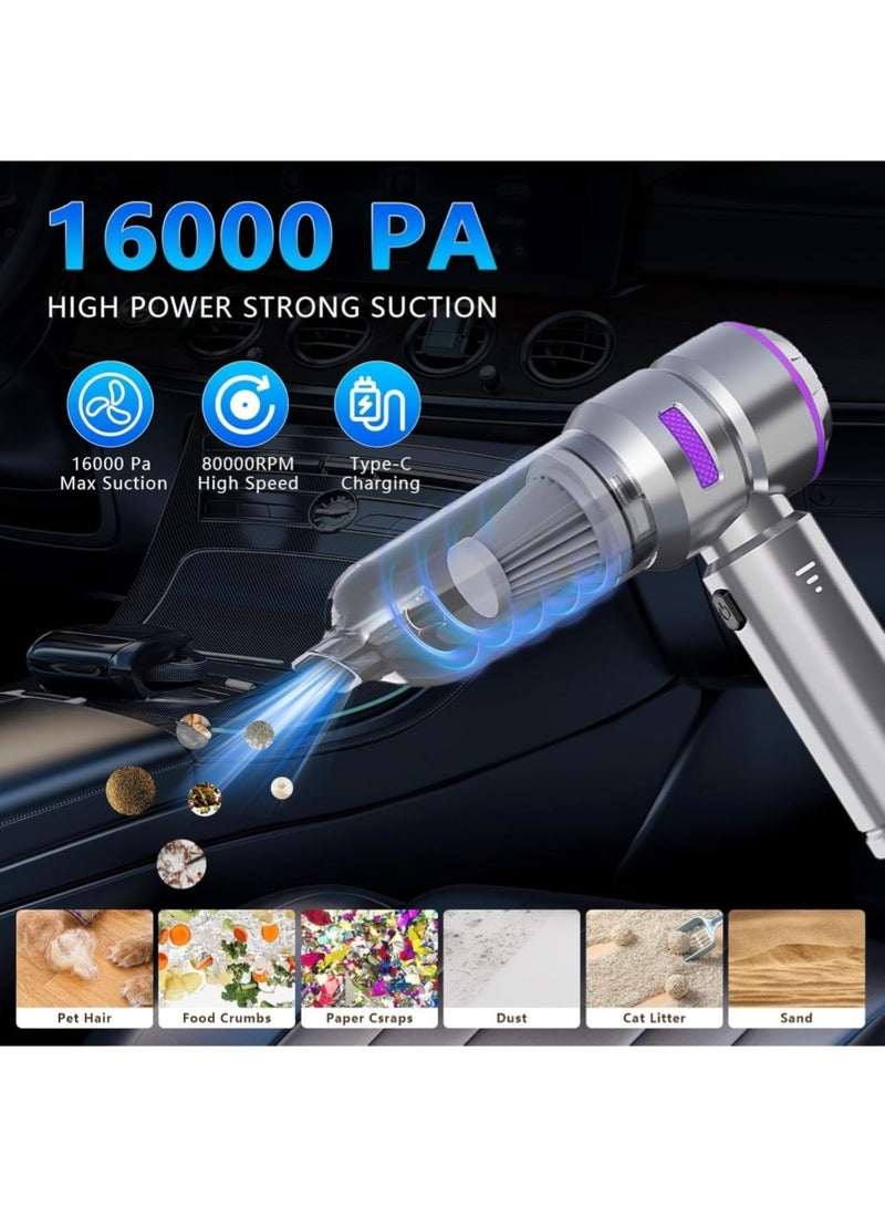 Changli Handheld Vacuum Cleaner, 16000Pa Car Vacuum Cleaner, 100W Portable Mini Cordless Vacuum Cleaner, Rechargeable USB Vacuum Cleaner, 3 Speeds, with Multiple Nozzles, for Car, Office, and Home - Image 3