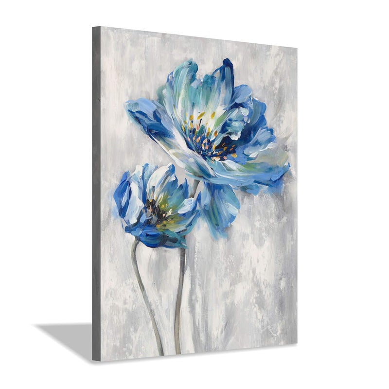 Hardy Gallery Flower Artwork Canvas Wall Art Abstract Bright Blue Lotus Floral Picture Giclee Print on Canvas for Bathroom 12 x 16 x 1 Panel 