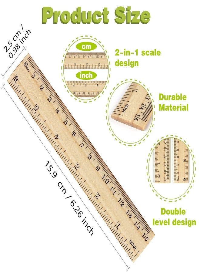 ZZTX 3 Pack Wooden Ruler 6 Inch Rulers Bulk Wood Measuring Ruler for Students Office School Supplies 2 Scale (15 cm) - Image 2