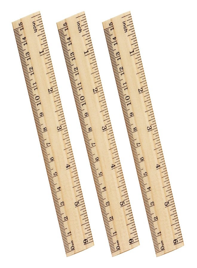 ZZTX 3 Pack Wooden Ruler 6 Inch Rulers Bulk Wood Measuring Ruler for Students Office School Supplies 2 Scale (15 cm) - Image 1