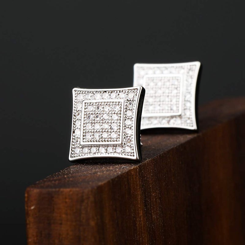 TOPGRILLZ 925 Sterling Silver Iced out Men Women 14k Gold Square Kite Screw Back Hypoallergenic Stud Earrings with Simulated Diamond (White gold - Image 4
