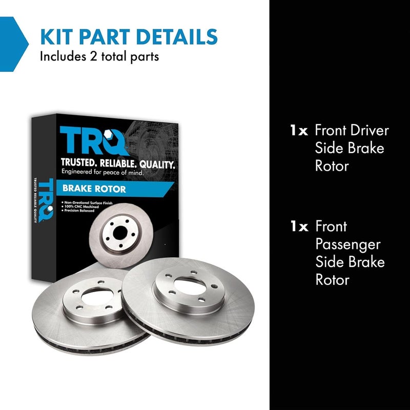TRQ Front Brake Rotors Set Vented Compatible with 1996-2007 Ford Taurus 1996-1997 Thunderbird 1995-2002 Lincoln Continental 1993-1998 Mark VIII Mercury Cougar 2001-2005 Sable - Image 2