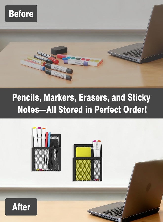 MoKo Magnetic Pen Holder for Whiteboard, 2-Pack Mesh Magnetic Dry Erase Marker Holder for Refrigerator Storage Pencil Holders Locker Accessories to School, Office, Home - Black - Image 3