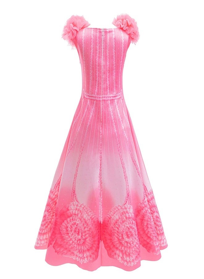 Uivic Good Witch Glinda Costume for Girls Glinda Nightgown Pink Pajamas Dress Flower Robe Outfits with Accessories (US, Age, 7 Years, 8 Years, Pink) - Image 3