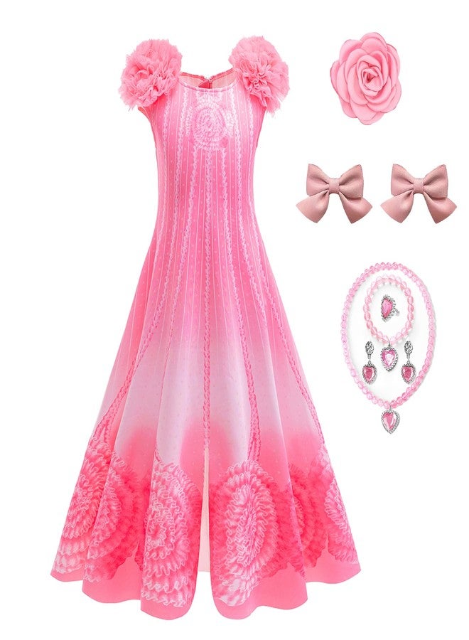 Uivic Good Witch Glinda Costume for Girls Glinda Nightgown Pink Pajamas Dress Flower Robe Outfits with Accessories (US, Age, 7 Years, 8 Years, Pink) - Image 1