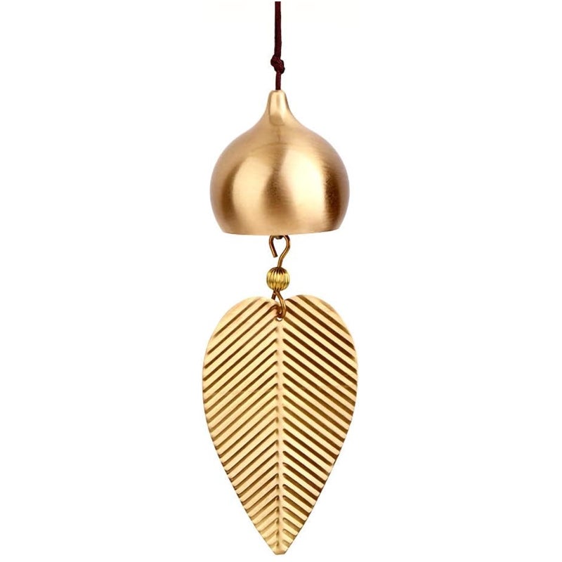 Golden Leaf Hanging Bell Lots of Lucky Wind Bell Home Door and Window Decoration Feng Shui Lucky Peace Hanging Golden - Image 1