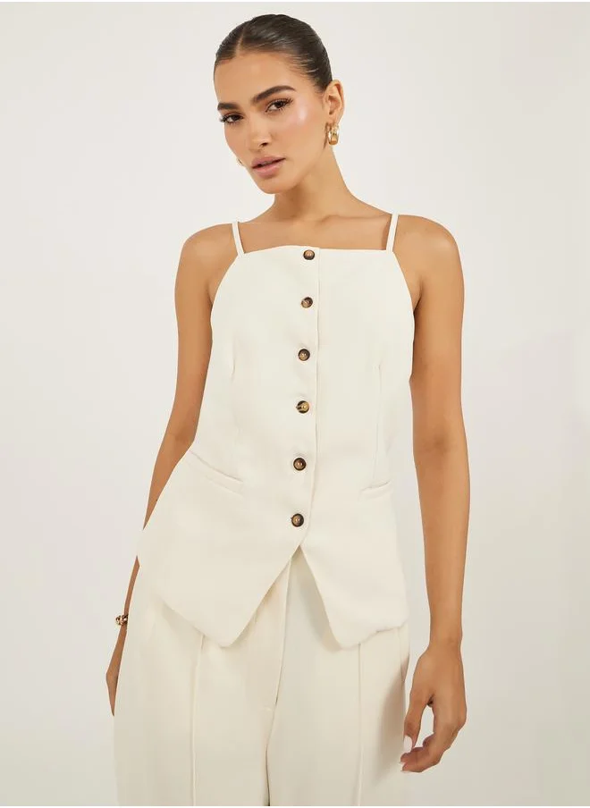 ستايلي Styli Square Neck Buttoned Strappy Waistcoat