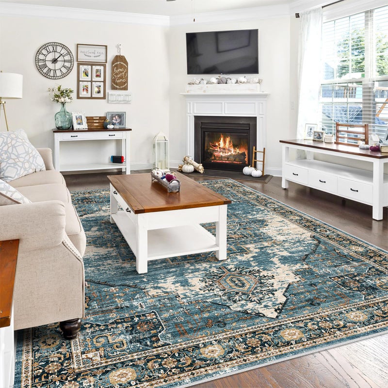 RUUGME Washable 8x10 Area Rugs - Large Rugs for Living Room Stain Resistant Carpet Vintage Rugs for Bedroom with Non Slip Backing Home Decor Floor Decoration Mat (8x10 Blue) - Image 2