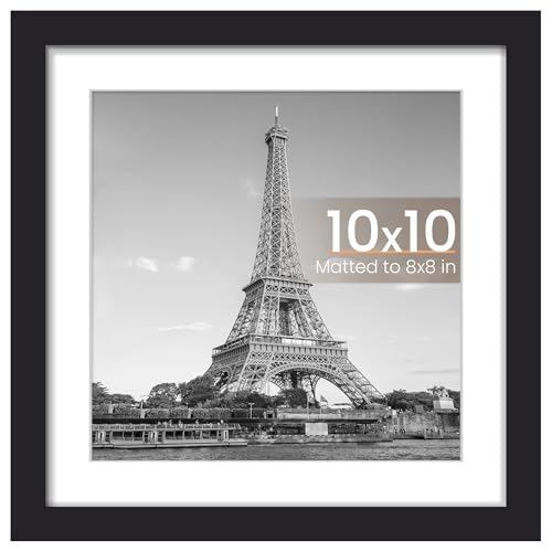 upsimples upsimples 10x10 Picture Frame Display Pictures 8x8 with Mat or 10 x 10 Without Wall Hanging Square Frames Black 1 Pack