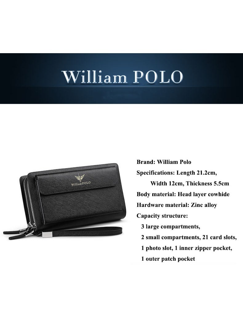 Williampolo William Polo Handbag, Large Capacity Long Wallet, Men's Leather Handheld Bag, Head Covering Layer, Leather Coin Wallet - Image 5