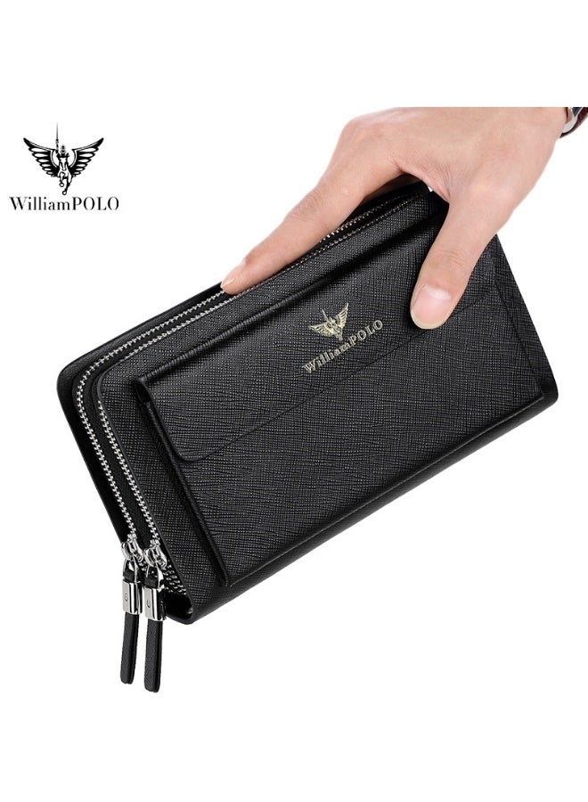 Williampolo William Polo Handbag, Large Capacity Long Wallet, Men's Leather Handheld Bag, Head Covering Layer, Leather Coin Wallet - Image 1