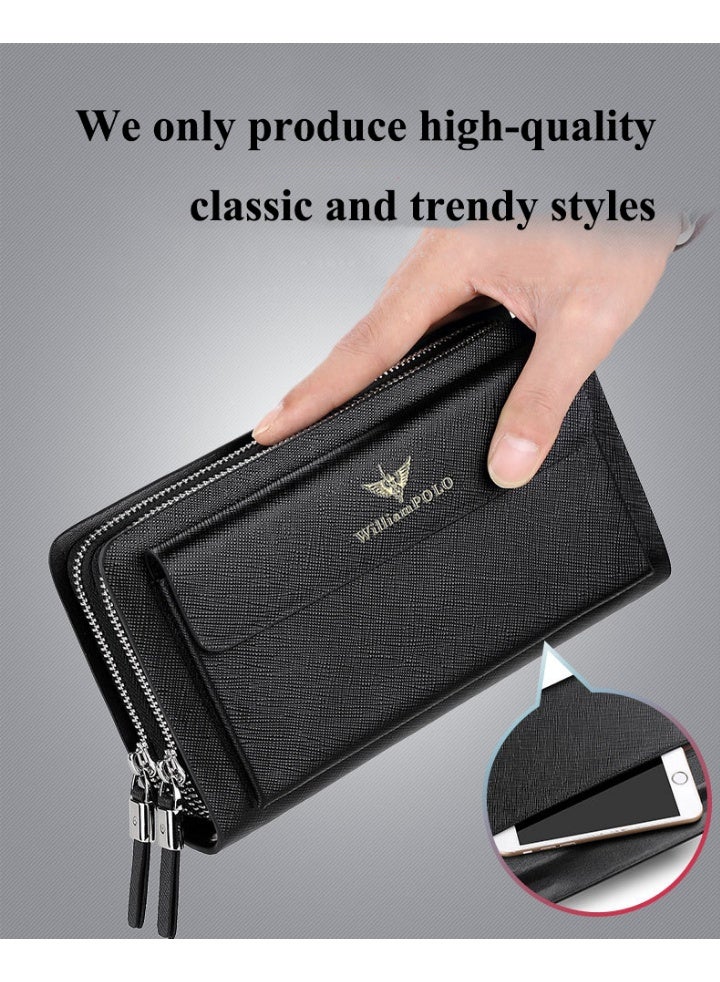 Williampolo William Polo Handbag, Large Capacity Long Wallet, Men's Leather Handheld Bag, Head Covering Layer, Leather Coin Wallet - Image 3