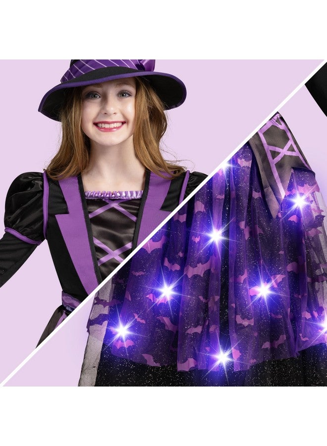 Spooktacular Creations pooktacular Creations Halloween Witch Costume Kids, Light Up Witch Dress with Hat and Broom for Girls, Toddlers Bat Outfit Set for Halloween Costumes Role Play Parties, Purple (Medium(8-10 yrs))  - Image 4