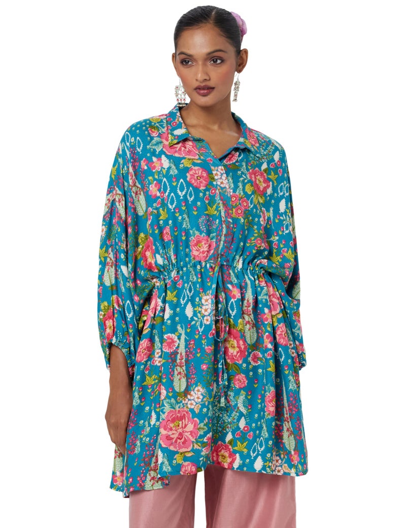 Biba بيبا نساء بلوزة مطبوعة مستقيمة للتنسيق والمزج (Rajniwas19577_Teal_40) - Image 1