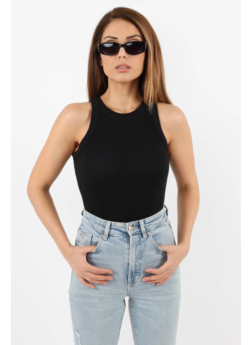 Ritnice - Women's Black Ribbed Cotton Undershirt - Image 1