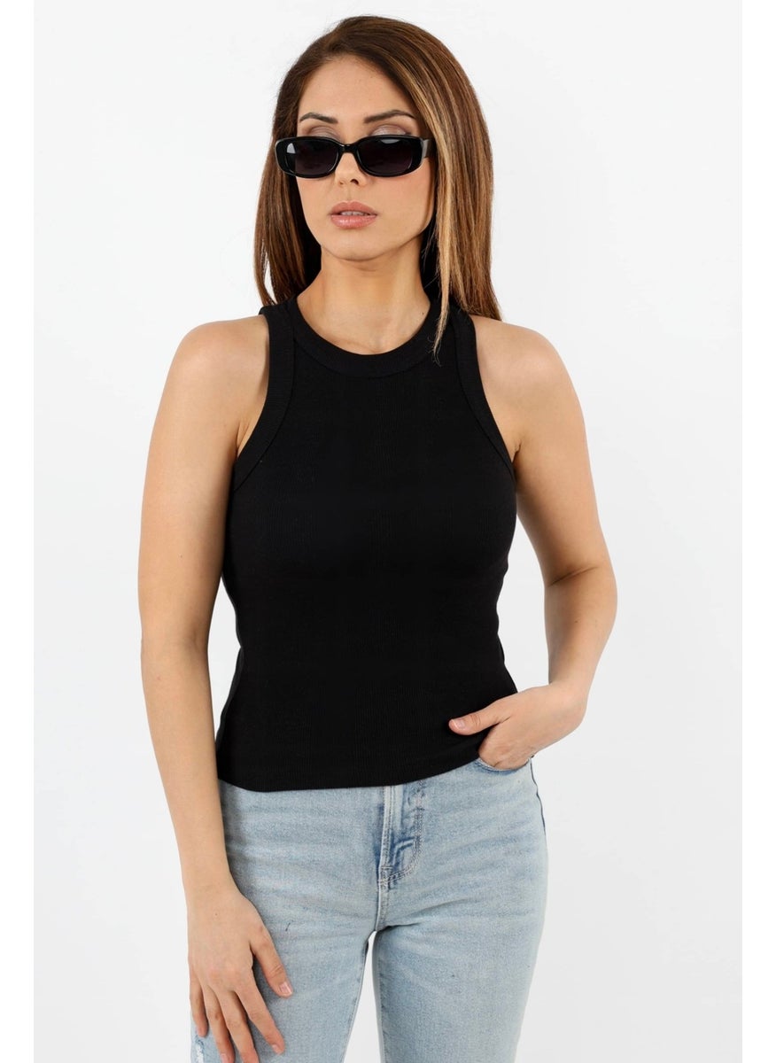 Ritnice - Women's Black Ribbed Cotton Undershirt - Image 1