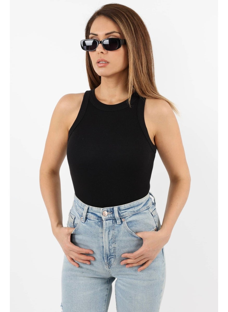 Ritnice - Women's Black Ribbed Cotton Undershirt - Image 1
