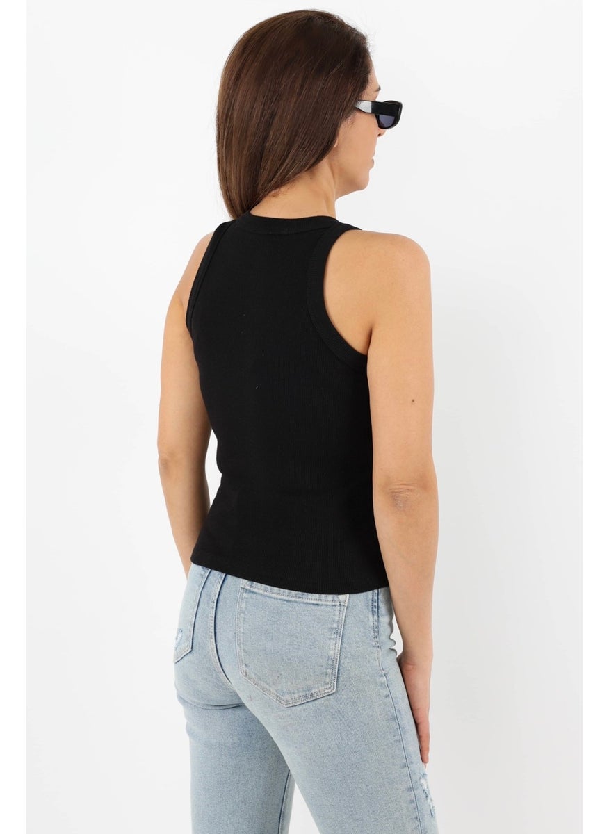 Ritnice - Women's Black Ribbed Cotton Undershirt - Image 1