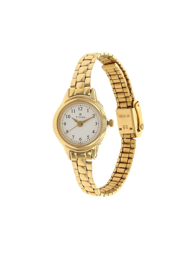 تيتان Titan Quartz Analog White Dial Stainless Steel Strap Watch for Women