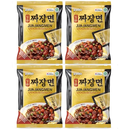 Paldo Fun & Yum Ilpoom Jjajangmen Noodles, Traditional Brothless Chajang Ramen with Savory & Sweet Black Bean Sauce, Oriental Style Korean Ramyun, Soupless, 4 x 200 grams, Pk of 4, Non Spicy Korea| - Image 3