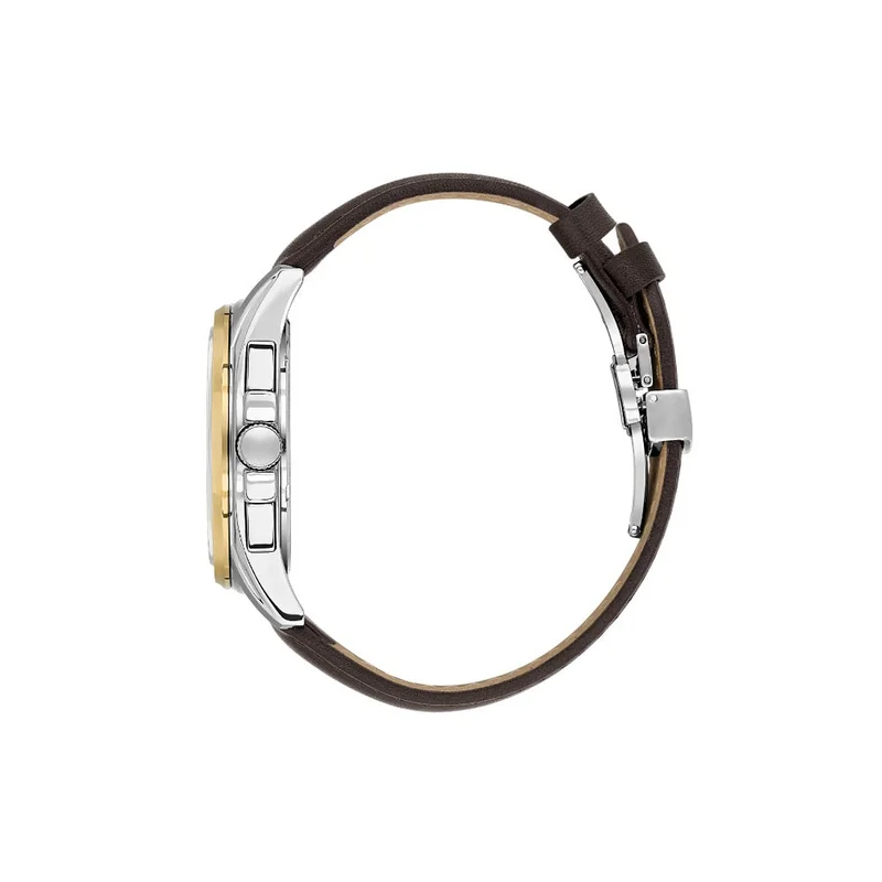 DANIEL KLEIN Men's Leather Silver and Gold Alloy Case Analog Dark Green Round Sunray Dial Japanese Quartz Exclusive 50 Meters Water Resistant