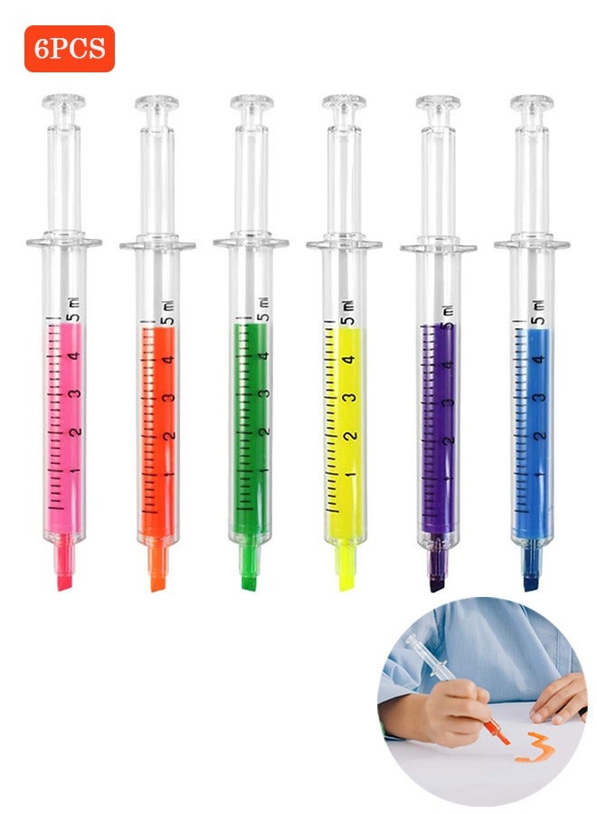 6 Colors Syringe Highlighter Pens, Syringe Pen Multi Color Novelty Pen, for Home and school Use (Yellow, Pink, Orange, Green, Blue, Purple)