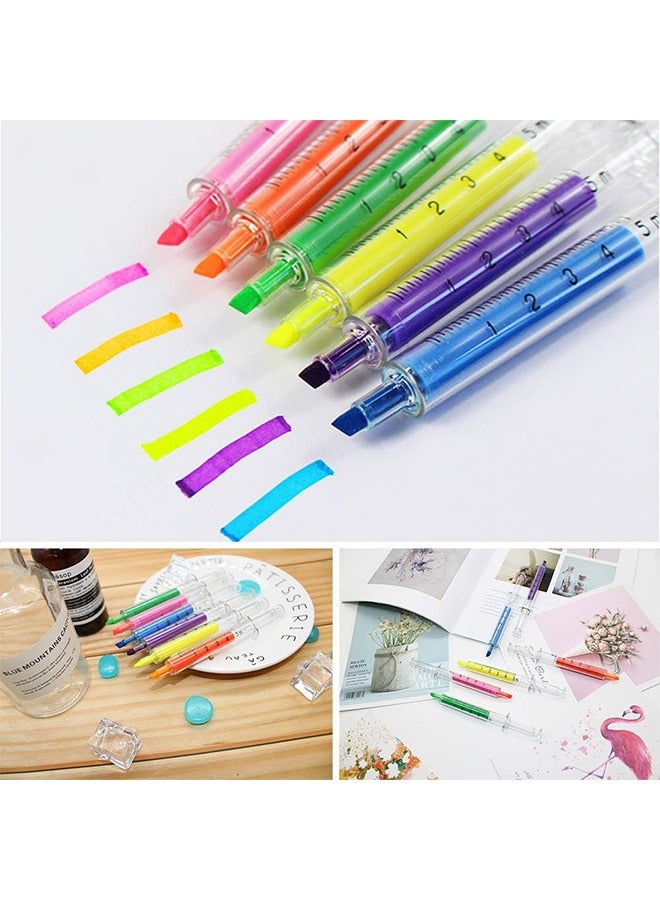 6 Colors Syringe Highlighter Pens, Syringe Pen Multi Color Novelty Pen, for Home and school Use (Yellow, Pink, Orange, Green, Blue, Purple)
