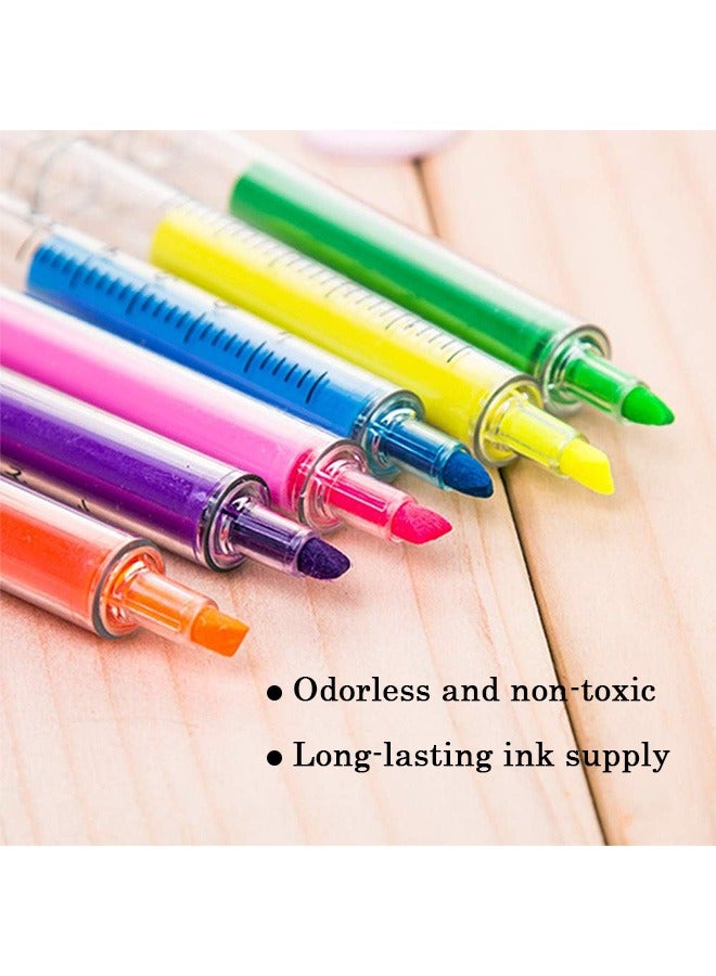 6 Colors Syringe Highlighter Pens, Syringe Pen Multi Color Novelty Pen, for Home and school Use (Yellow, Pink, Orange, Green, Blue, Purple)
