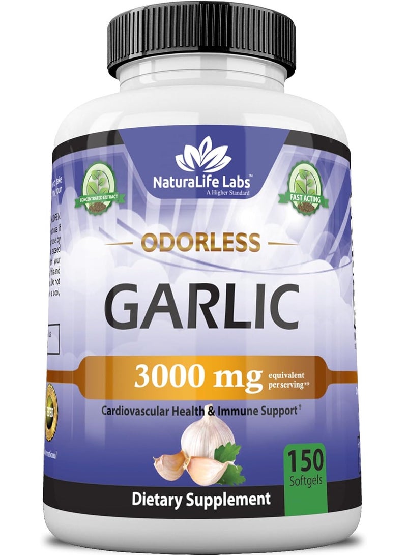 NaturaLife Labs Odorless Garlic, 3000mg, 150 Softgels - Image 1