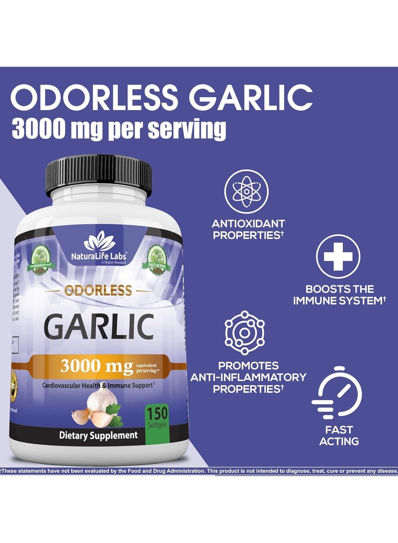 NaturaLife Labs Odorless Garlic, 3000mg, 150 Softgels - Image 3