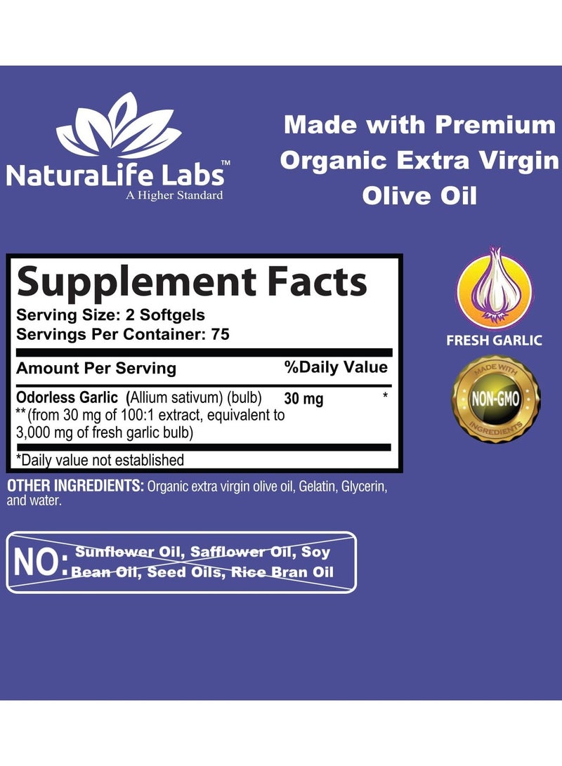 NaturaLife Labs Odorless Garlic, 3000mg, 150 Softgels - Image 2