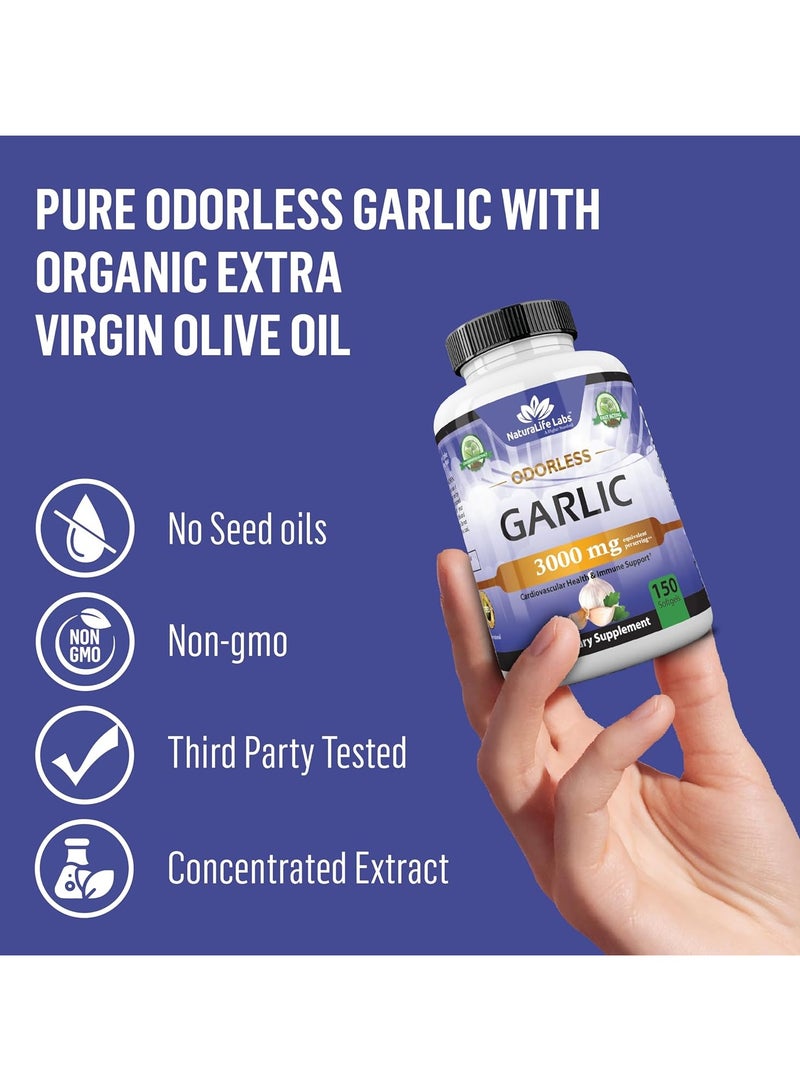 NaturaLife Labs Odorless Garlic, 3000mg, 150 Softgels - Image 4