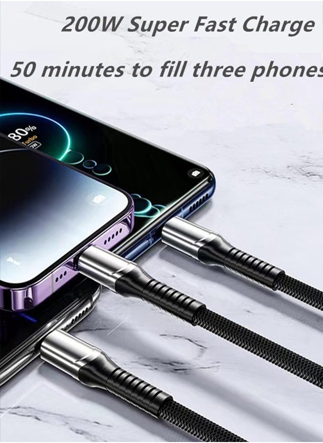 AZorb - 3 in 1 USB Charger Cables Ultra-Fast 100W Braided Nylon Charging Cable, Universal Multiple Ports Charging Cord with Type-C, Micro USB and IP Port for Cell Phones and More-1.2 M - Image 1