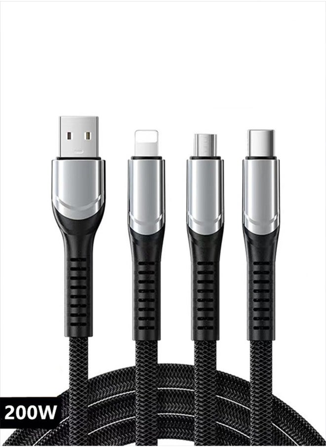 AZorb - 3 in 1 USB Charger Cables Ultra-Fast 100W Braided Nylon Charging Cable, Universal Multiple Ports Charging Cord with Type-C, Micro USB and IP Port for Cell Phones and More-1.2 M - Image 1