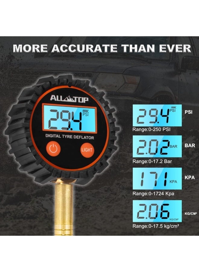 ALL-TOP طقم تفريغ الإطارات الرقمي 4x4، مقياس ضغط إطارات احترافي، جهاز تحكم في ضغط الهواء، جهاز تفريغ الإطارات السريع (250 PSI) - Image 5