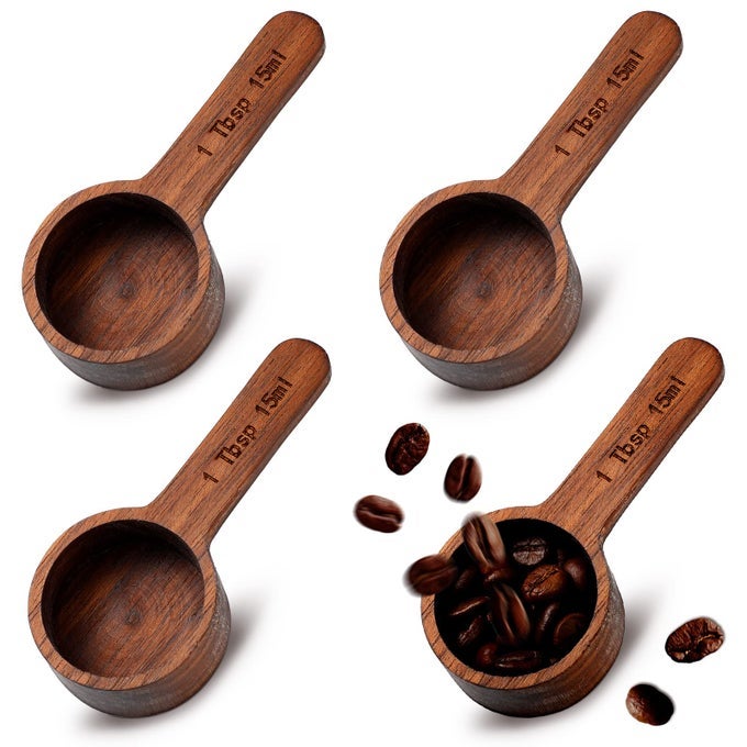 4 PIECES CAF SPOON WOODEN COFFEE MEASURE SCOOP WOODEN TABLE SPOON CAF GROUND WOOD TABLESPOON FOR MEASURING COFFEE BEANS TEA COOKING HOME KITCHEN ACCESSORIES 15 ML