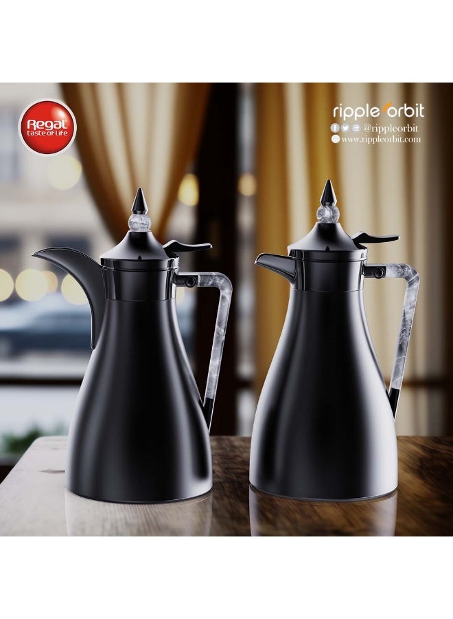 ريجال طقم ترمس قهوة وشاي عربي مزدوج الجدار (1.0 لتر + 1.0 لتر) | جسم ستانلس ستيل وبطانة زجاجية | عزل حراري مزدوجة - Image 2