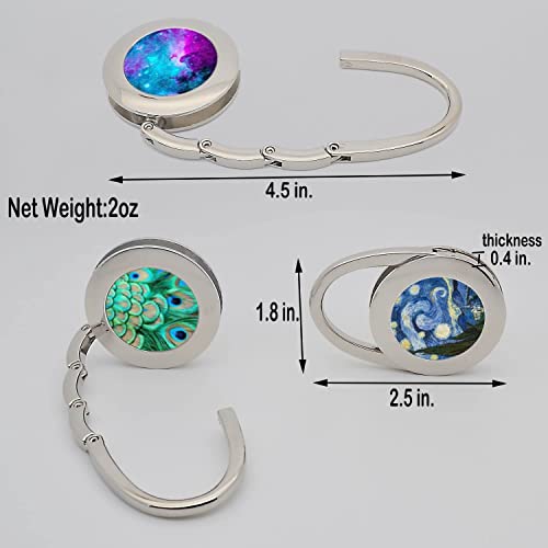ROFLYER 4Pcs Various Designed Purse Hanger Table Hook with Pouch (Starry Starry Night & Peacock) - Image 2