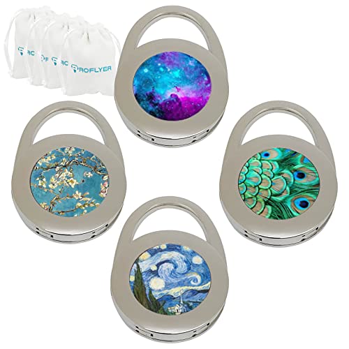 ROFLYER 4Pcs Various Designed Purse Hanger Table Hook with Pouch (Starry Starry Night & Peacock) - Image 1