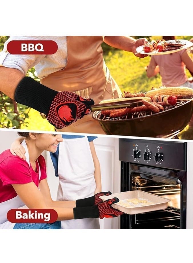 يوريفو 1 قفاز فرن، قفازات شواء بأكمام طويلة، مقاومة للحرارة حتى 800 درجة مئوية، قفازات شواء متينة من السيليكون للشواء والخبز والشواء، مقاومة للحريق، غير قابلة للانزلاق، حماية من الحرارة، لون أحمر كلاسيكي - Image 3