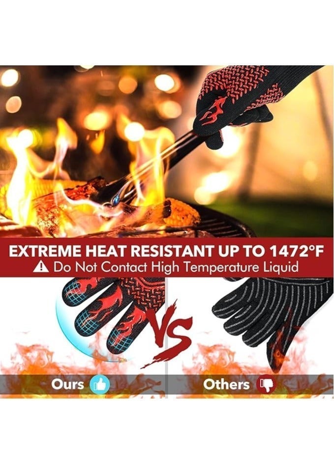 يوريفو 1 قفاز فرن، قفازات شواء بأكمام طويلة، مقاومة للحرارة حتى 800 درجة مئوية، قفازات شواء متينة من السيليكون للشواء والخبز والشواء، مقاومة للحريق، غير قابلة للانزلاق، حماية من الحرارة، لون أحمر كلاسيكي - Image 5