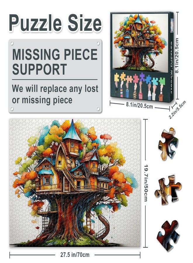 Rebotipy Whimsical Treehouse Jigsaw Puzzles 1000 Pieces for Adults Tree House Jigsaw Puzzles Home Wall Decoration Challenging Puzzle Suitable for Game Nights Finished Size: 70x50cm - Image 3