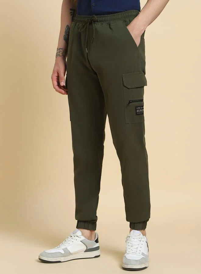 HIGH STAR HIGH STAR Mid Rise Regular Fit Trousers with Drawstring
