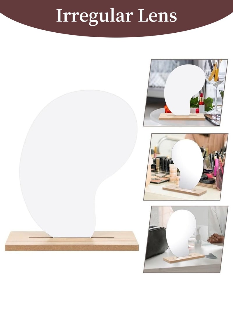ليوكور مرآة مكياج غير منتظمة الشكل، مرآة سطح الطاولة على شكل دمعة مع حامل خشبي قابل للفصل، مرآة زينة بدون إطار لغرفة النوم، ديكور غرفة المعيشة - Image 5