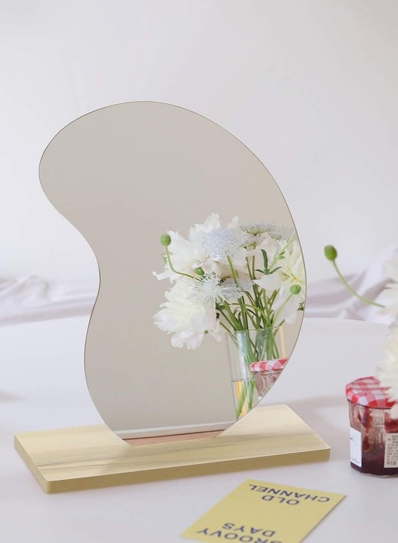 ليوكور مرآة مكياج غير منتظمة الشكل، مرآة سطح الطاولة على شكل دمعة مع حامل خشبي قابل للفصل، مرآة زينة بدون إطار لغرفة النوم، ديكور غرفة المعيشة - Image 4